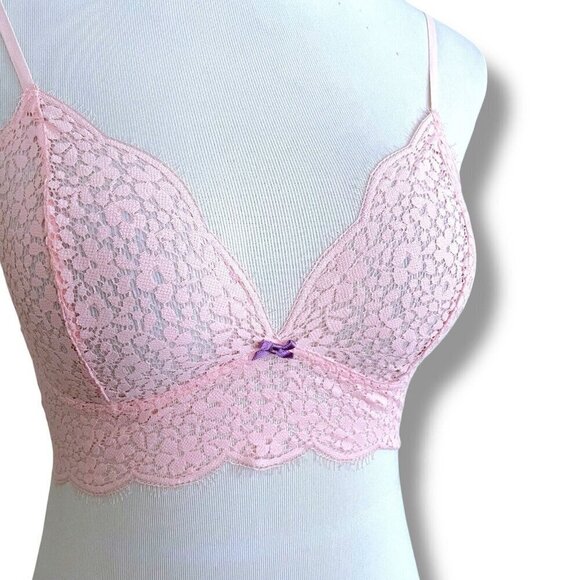 Josie Natori Womens Bralette Sz 34 Pink Sheer Floral Lace Wire Free Wireless Bra - Picture 3 of 7